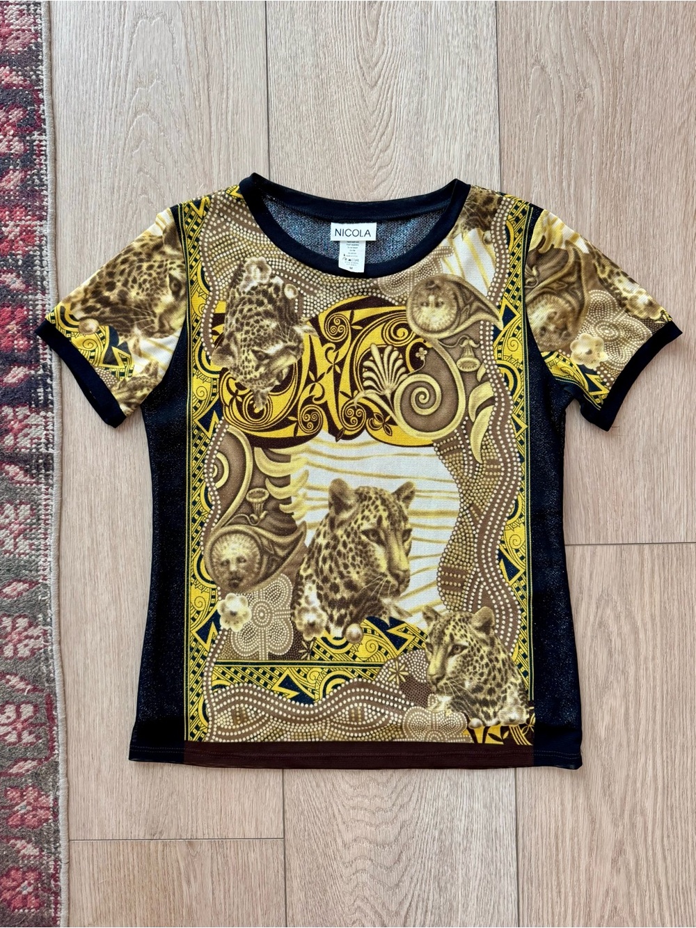 🐆 Vintage Y2K Nicola Leopard Baroque Mesh Top
